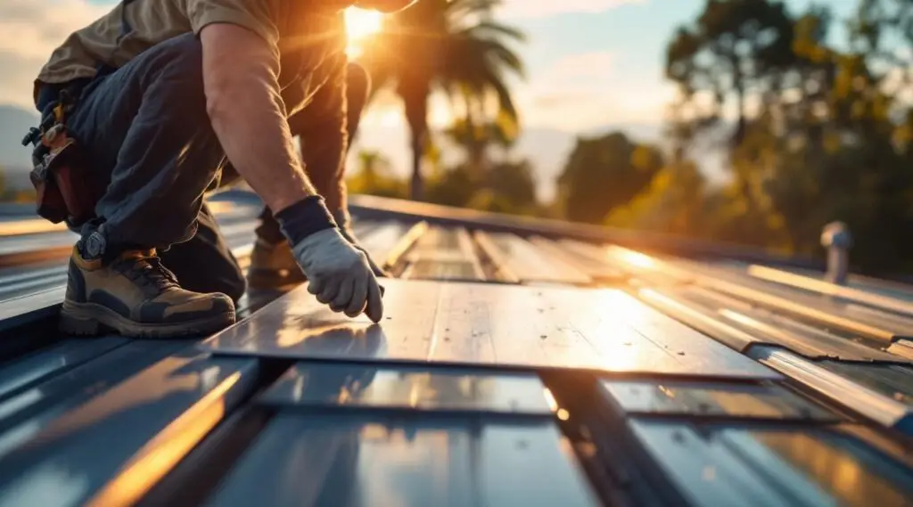 Commercial standing seam metal roof installation on a large facility in Midvale City.